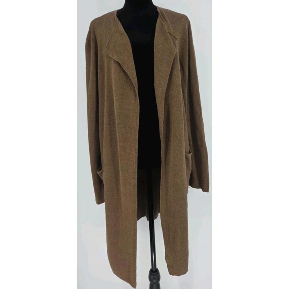 J. Crew Juliette Long‎ Cardigan Large Brown Heavy Knit Linen Blend Sweater